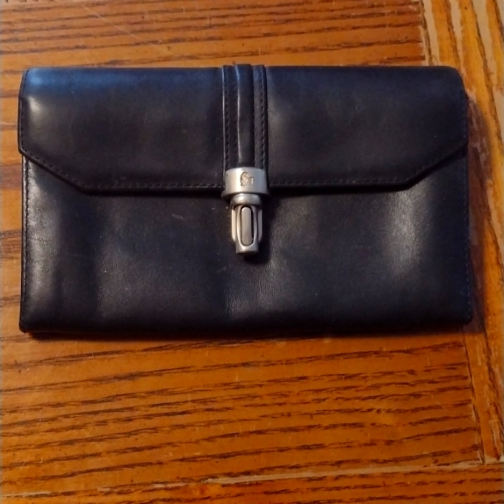 Vintage Black Leather Wallet w/ Silver Clasp